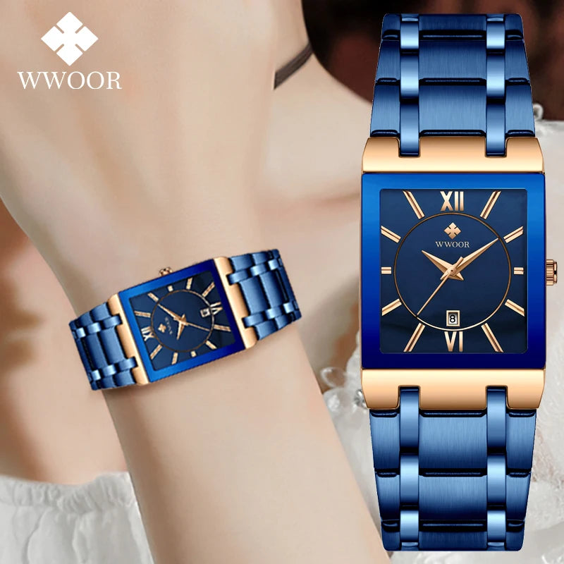 EleganceTime™ – Blue Square Luxury Watch for Women