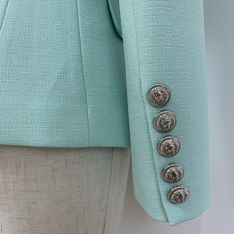 Lioness Luxe™ – Double-Breasted Mint Blazer with Baroque Details
