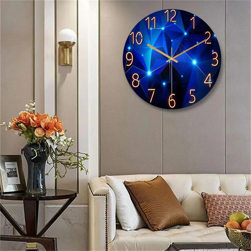 BlueForm Quartz Clock – Silent 12-Inch Geometric Wall Clock | Tempered Glass Design