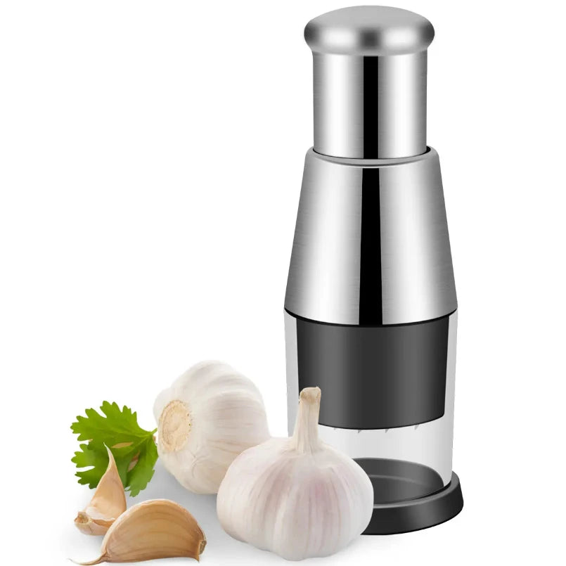 CrushMate Garlic Tool – Manual Handheld Garlic Masher | Push-Style Stainless Steel Crusher