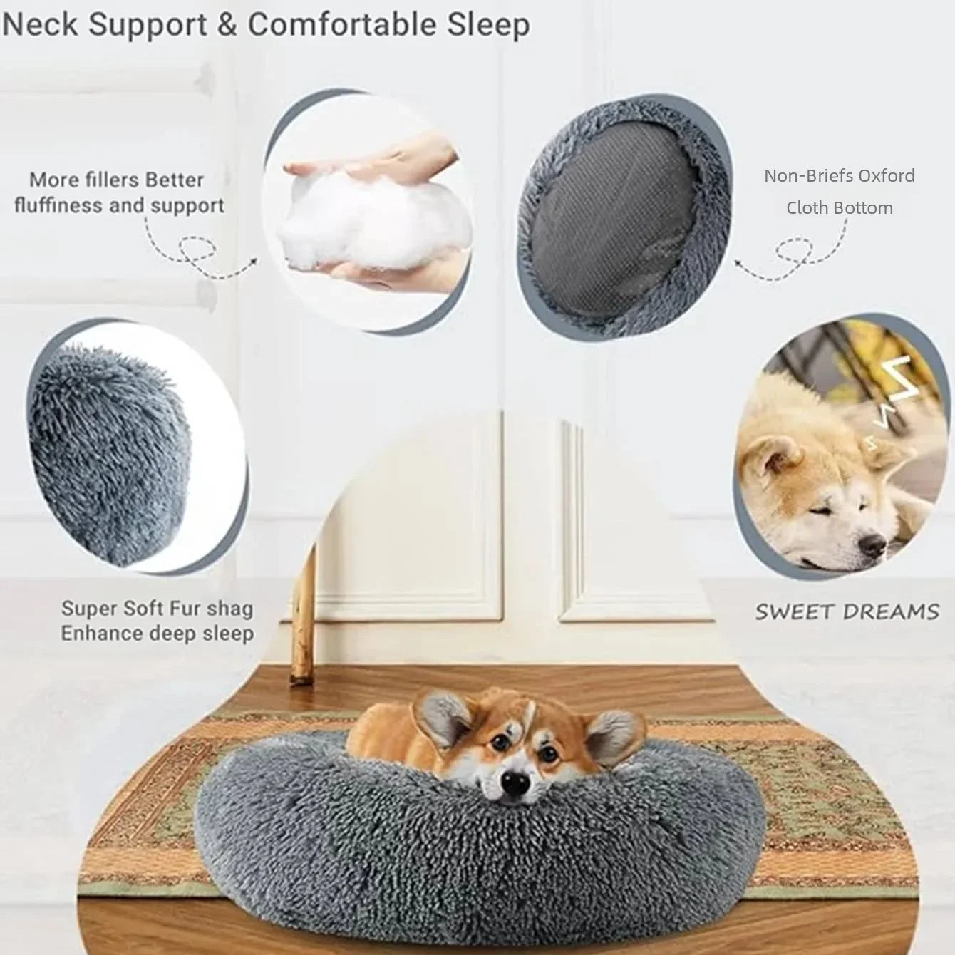 SnuggleNest Pet Bed – Round Plush Bed for Cats & Dogs (Winter Warm, 40–90cm)
