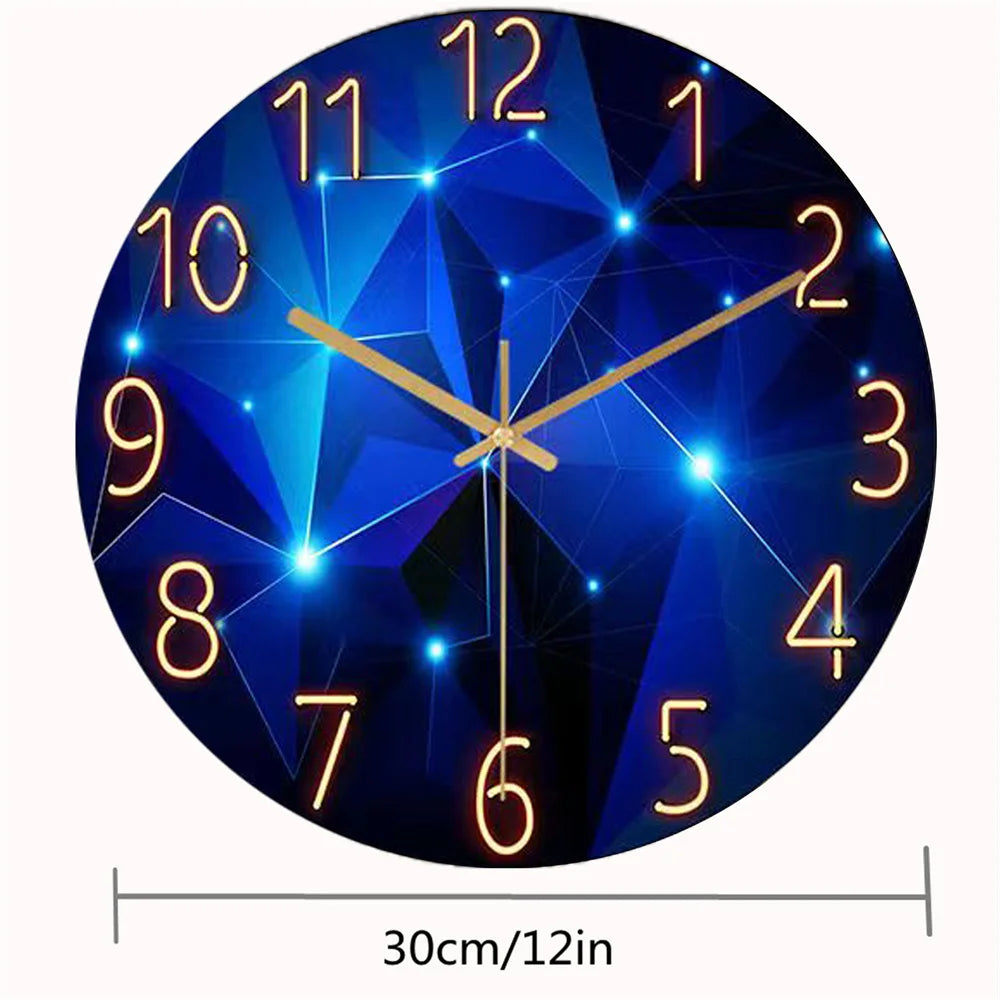BlueForm Quartz Clock – Silent 12-Inch Geometric Wall Clock | Tempered Glass Design