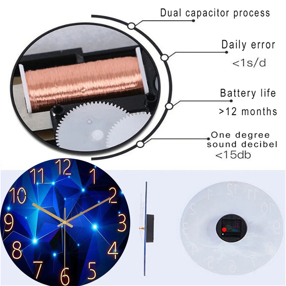 BlueForm Quartz Clock – Silent 12-Inch Geometric Wall Clock | Tempered Glass Design