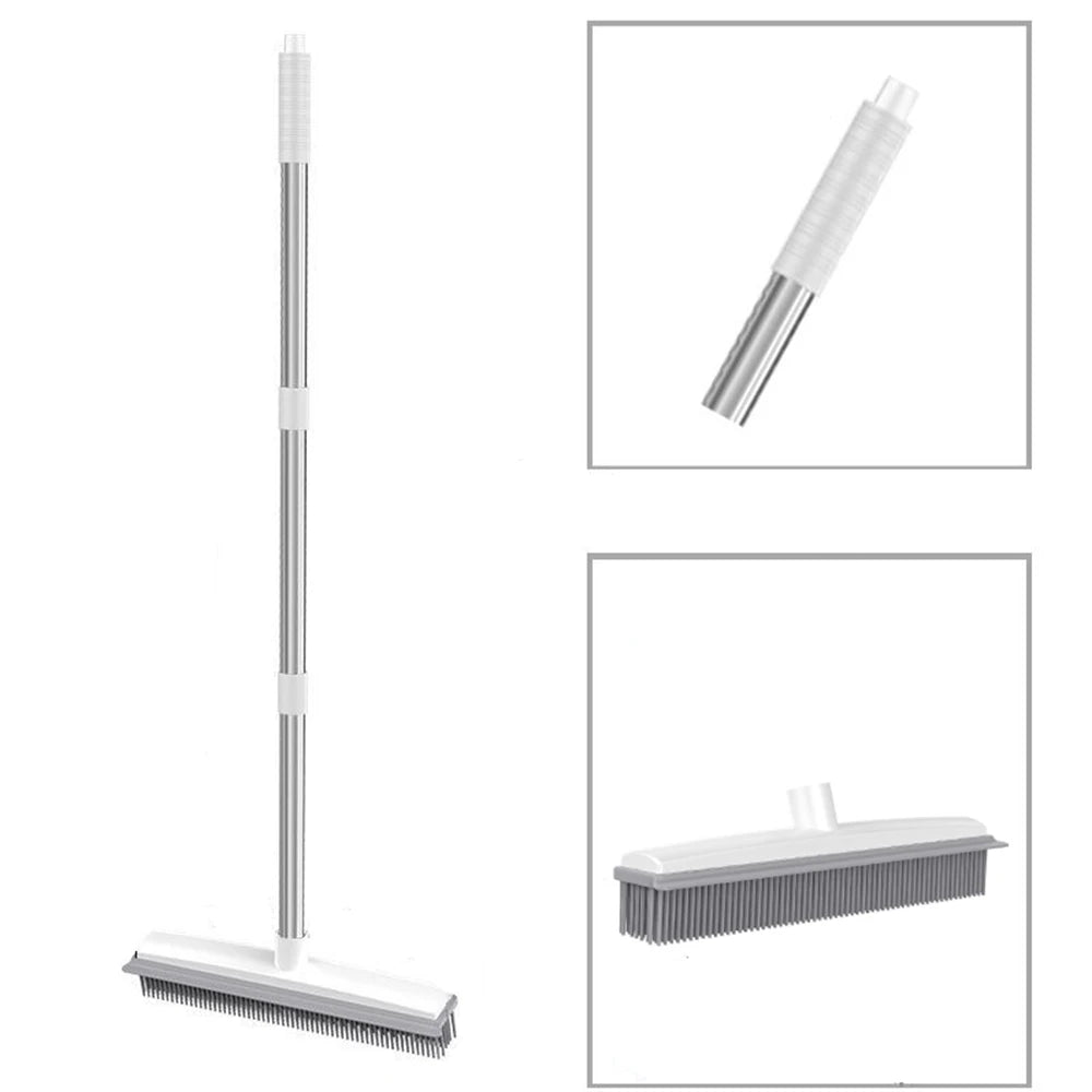 PawLift Rubber Rake – Long Handle Pet Hair Remover Broom with Squeegee | Carpet & Floor Safe