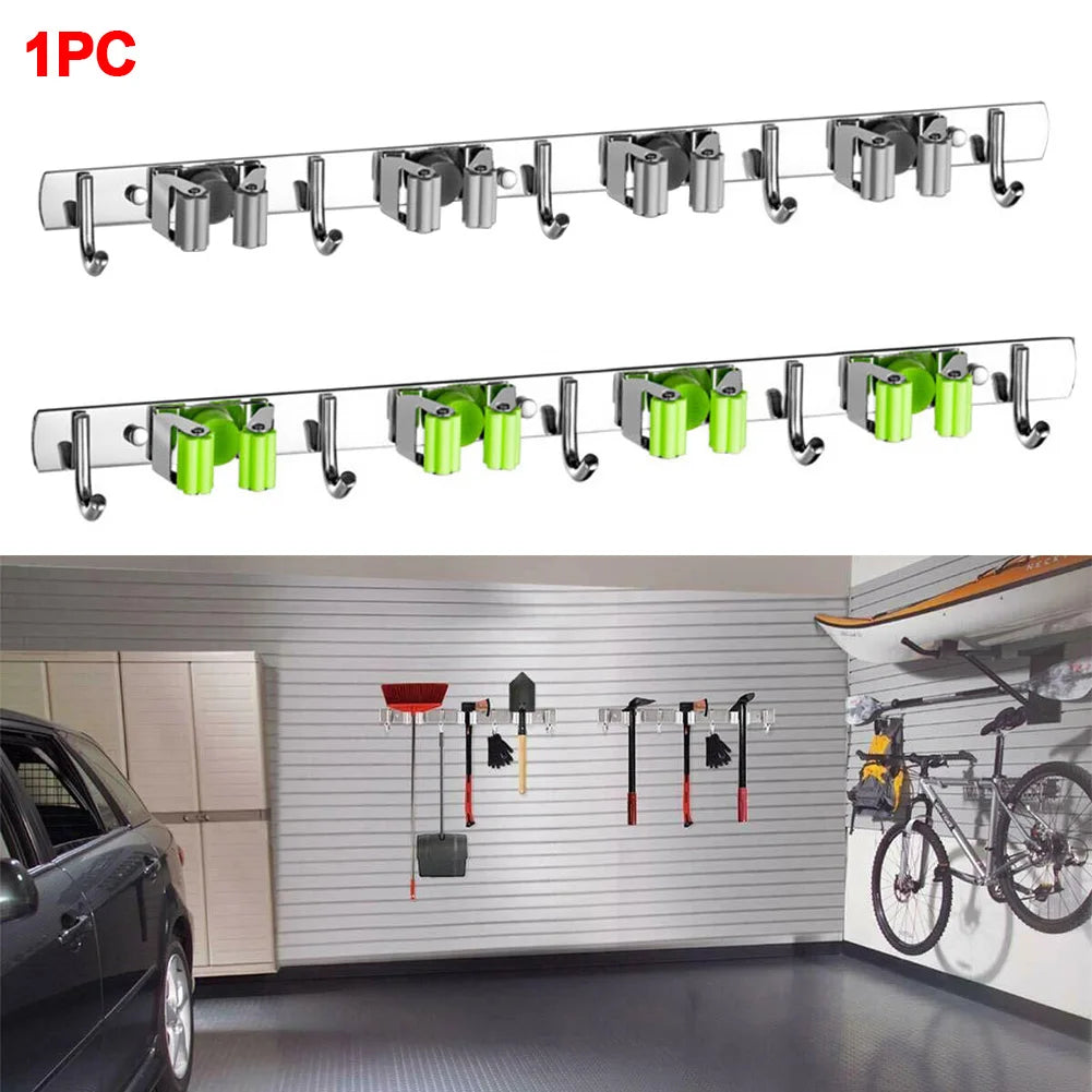 Soporte para escoba, soporte de pared para fregona, organizador de acero inoxidable, gancho de almacenamiento, accesorios de organización para cocina y baño
