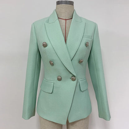 Lioness Luxe™ – Double-Breasted Mint Blazer with Baroque Details