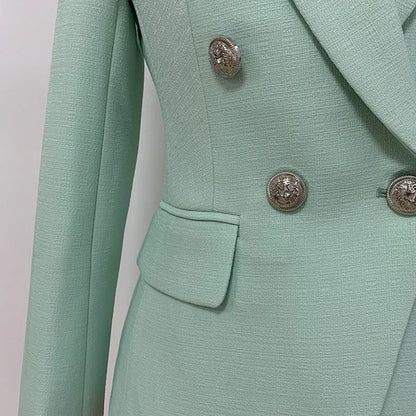 Lioness Luxe™ – Double-Breasted Mint Blazer with Baroque Details