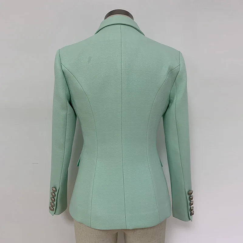 Lioness Luxe™ – Double-Breasted Mint Blazer with Baroque Details