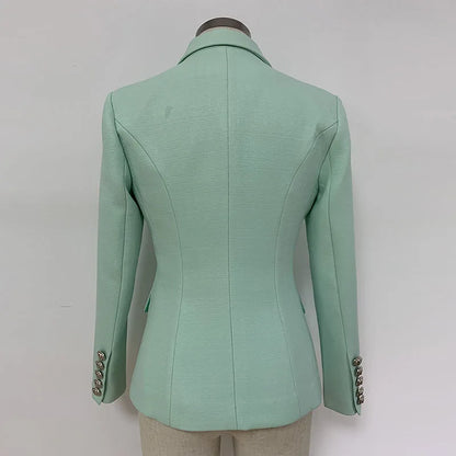 Lioness Luxe™ – Double-Breasted Mint Blazer with Baroque Details