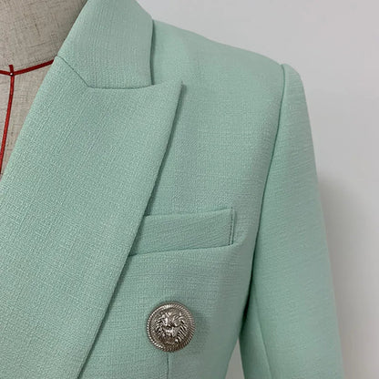 Lioness Luxe™ – Double-Breasted Mint Blazer with Baroque Details