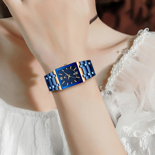 EleganceTime™ – Blue Square Luxury Watch for Women
