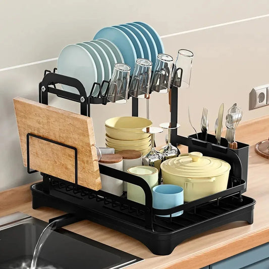 CleanTier Drainer Rack – 2-Level Dish Drying Rack with Drainboard & Cutlery Basket
