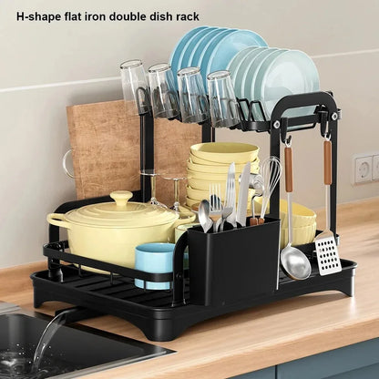 CleanTier Drainer Rack – 2-Level Dish Drying Rack with Drainboard & Cutlery Basket