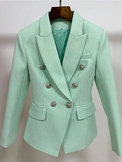 Lioness Luxe™ – Double-Breasted Mint Blazer with Baroque Details