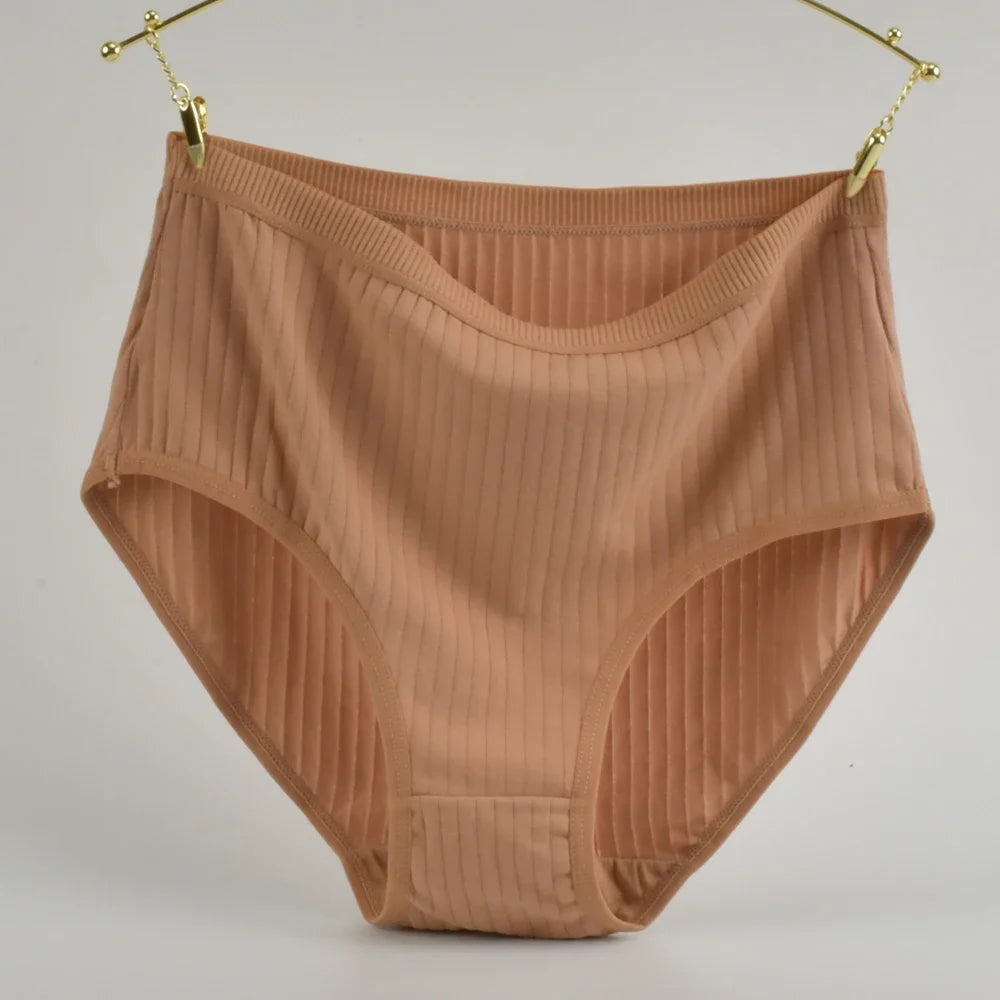 ComfyStripe Briefs – Soft Cotton High Waist Panties for Women | Breathable Plus Size Underwear