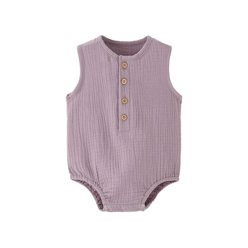 LinenNest Baby Romper – 100% Cotton & Linen Summer Sleeveless Bodysuit for Newborn Boys & Girls