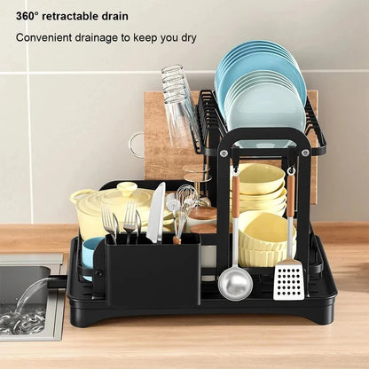 CleanTier Drainer Rack – 2-Level Dish Drying Rack with Drainboard & Cutlery Basket
