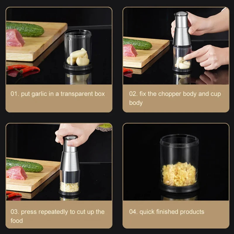 CrushMate Garlic Tool – Manual Handheld Garlic Masher | Push-Style Stainless Steel Crusher