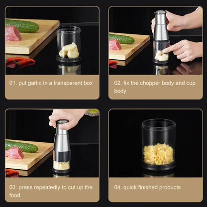 CrushMate Garlic Tool – Manual Handheld Garlic Masher | Push-Style Stainless Steel Crusher