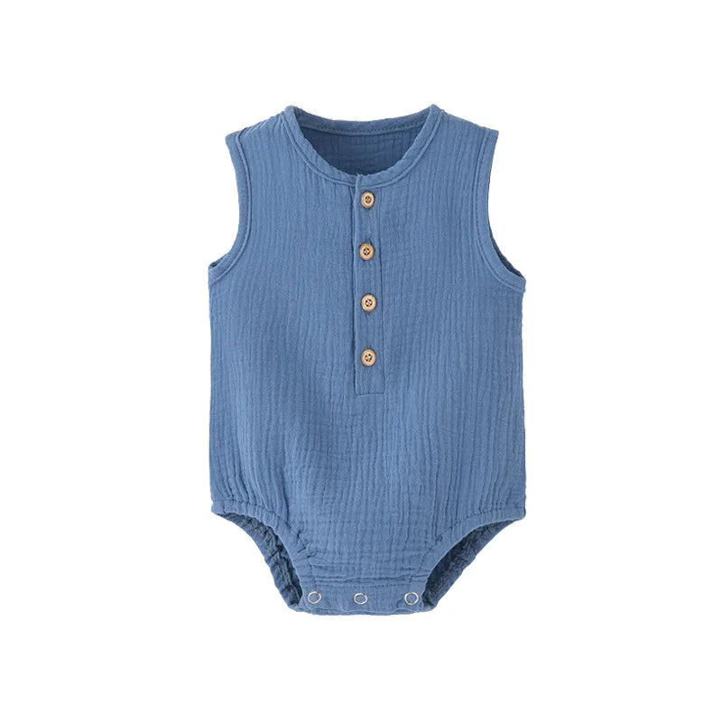 LinenNest Baby Romper – 100% Cotton & Linen Summer Sleeveless Bodysuit for Newborn Boys & Girls