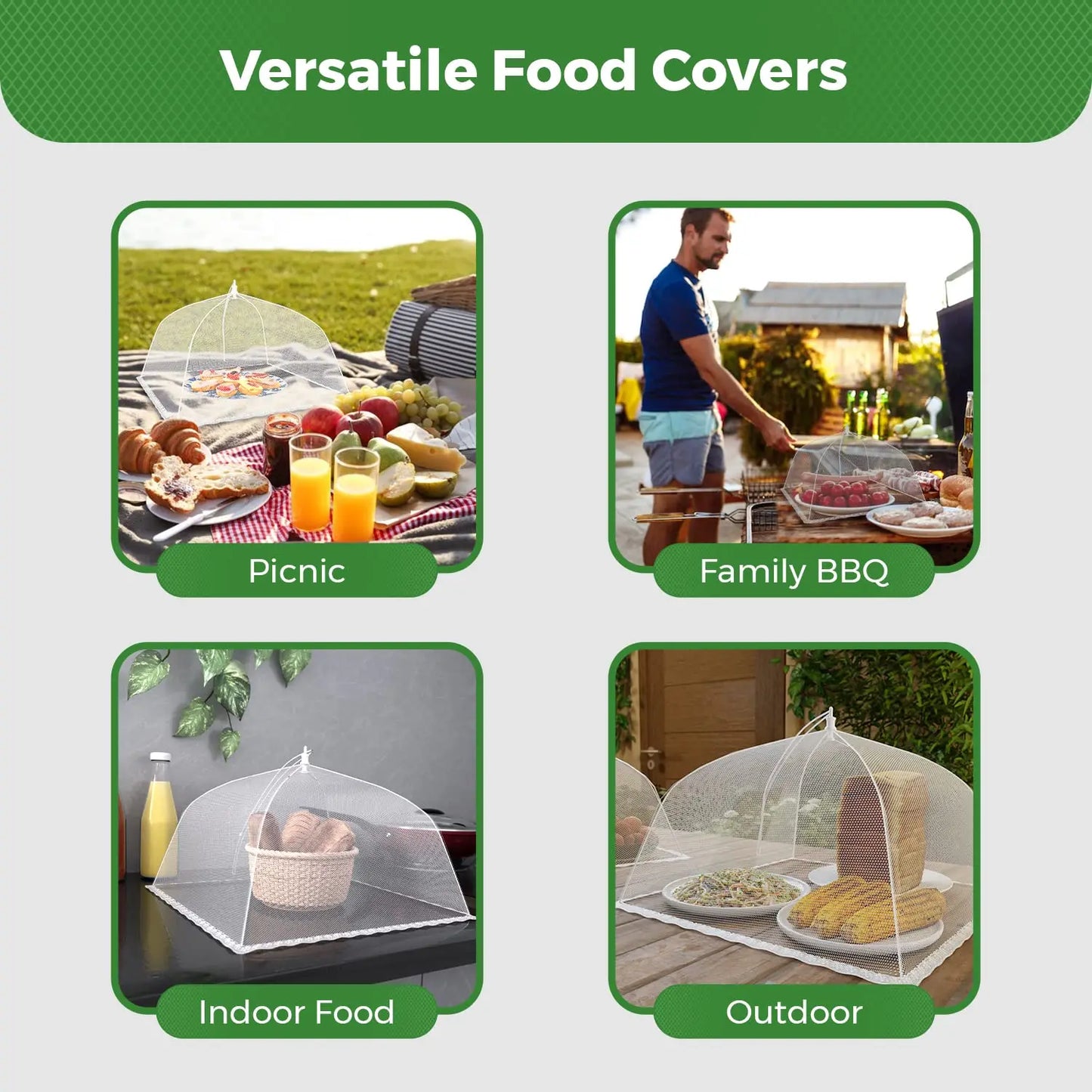 FreshGuard Picnic Covers – Collapsible Mesh Food Tents for Outdoor Use | Pop-Up Fly Nets (3/6/12 Pack)