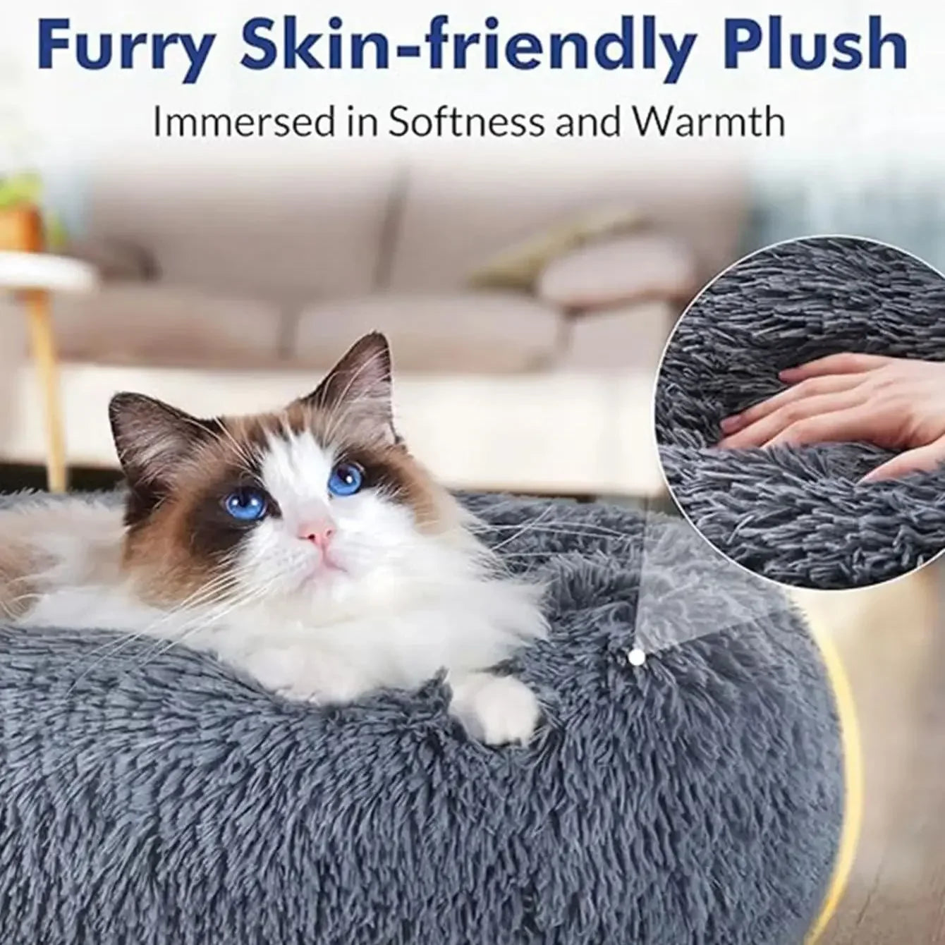 SnuggleNest Pet Bed – Round Plush Bed for Cats & Dogs (Winter Warm, 40–90cm)