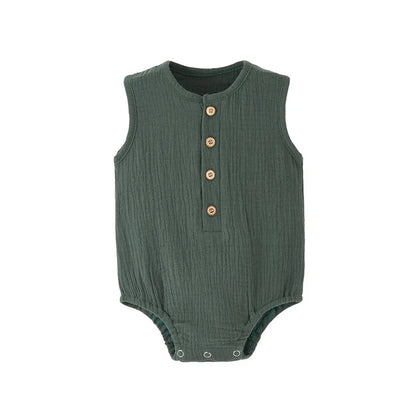 LinenNest Baby Romper – 100% Cotton & Linen Summer Sleeveless Bodysuit for Newborn Boys & Girls