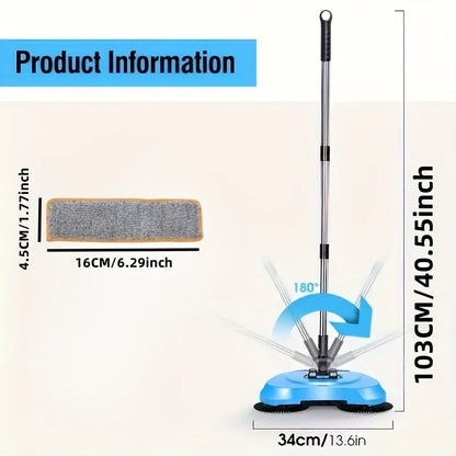 SpinSweep Floor Cleaner – Push-Type Manual Sweeper with Rotating Head | Long Handle Mop for Hardwood & Tiles