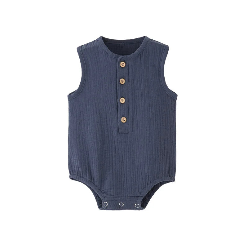 LinenNest Baby Romper – 100% Cotton & Linen Summer Sleeveless Bodysuit for Newborn Boys & Girls