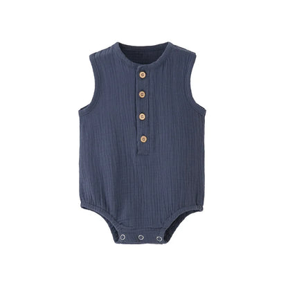 LinenNest Baby Romper – 100% Cotton & Linen Summer Sleeveless Bodysuit for Newborn Boys & Girls