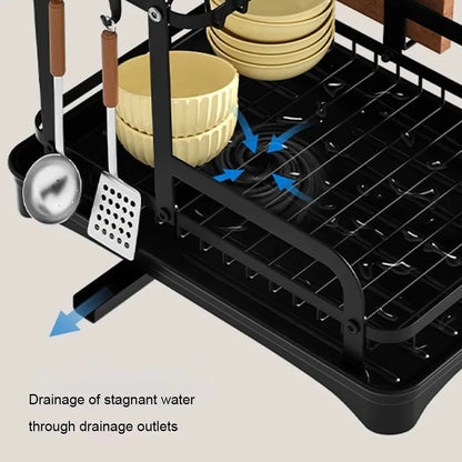 CleanTier Drainer Rack – 2-Level Dish Drying Rack with Drainboard & Cutlery Basket