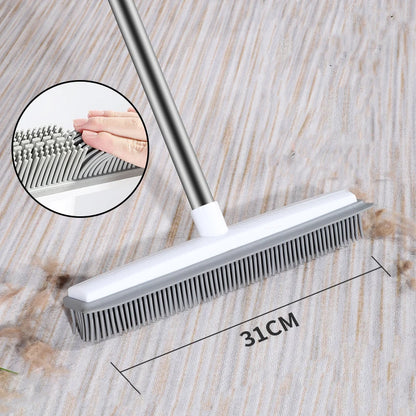 PawLift Rubber Rake – Long Handle Pet Hair Remover Broom with Squeegee | Carpet & Floor Safe