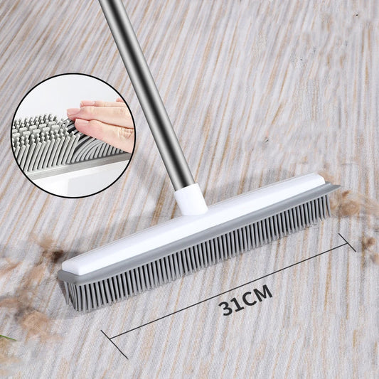 PawLift Rubber Rake – Long Handle Pet Hair Remover Broom with Squeegee | Carpet & Floor Safe