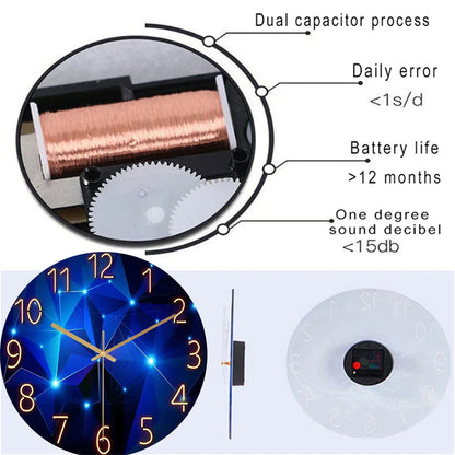 BlueForm Quartz Clock – Silent 12-Inch Geometric Wall Clock | Tempered Glass Design