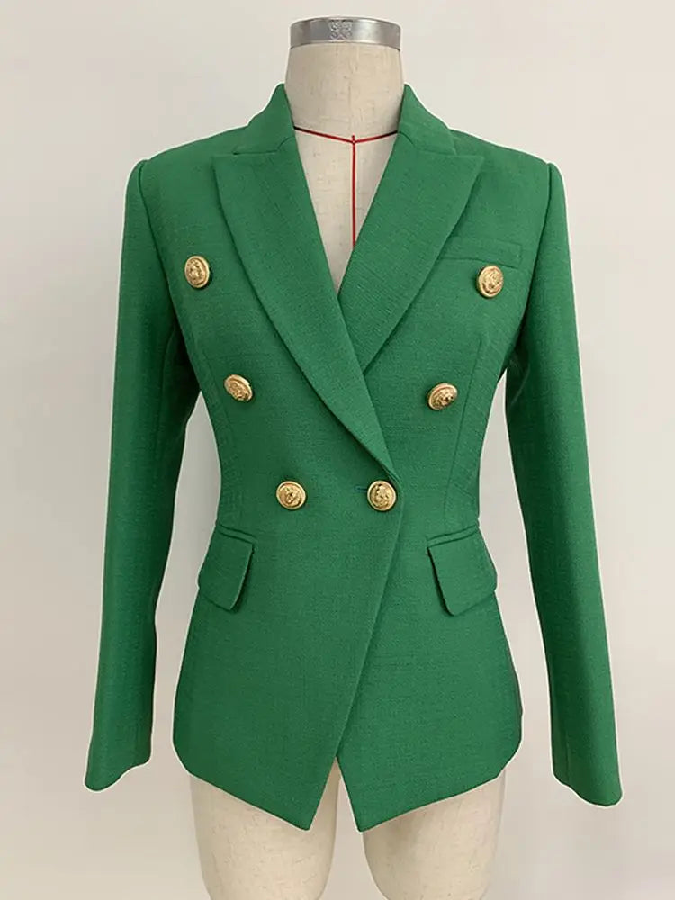 Lioness Luxe™ – Double-Breasted Mint Blazer with Baroque Details