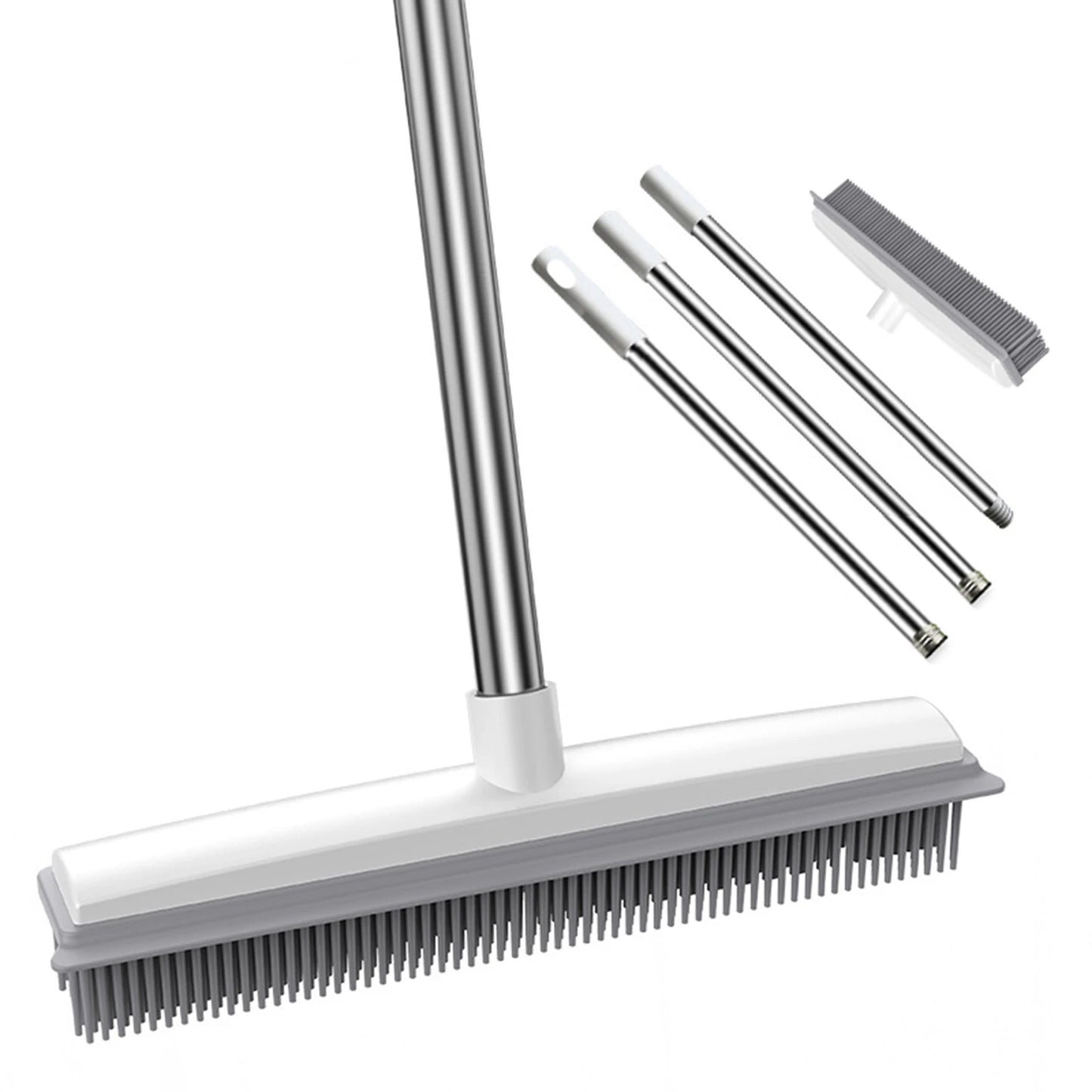 PawLift Rubber Rake – Long Handle Pet Hair Remover Broom with Squeegee | Carpet & Floor Safe