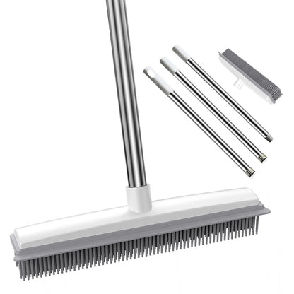 PawLift Rubber Rake – Long Handle Pet Hair Remover Broom with Squeegee | Carpet & Floor Safe
