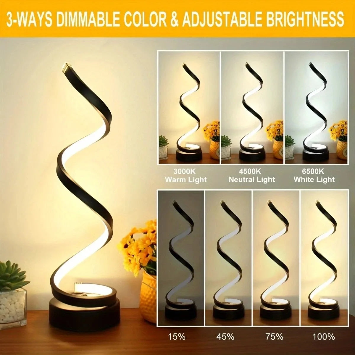 GlowSpire LED Lamp – Dimmable Spiral Table Light for Home & Office Decor
