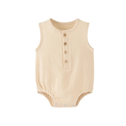 LinenNest Baby Romper – 100% Cotton & Linen Summer Sleeveless Bodysuit for Newborn Boys & Girls