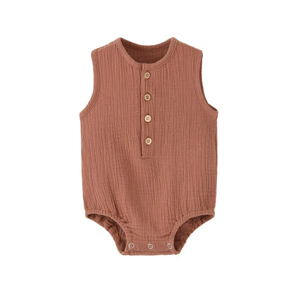 LinenNest Baby Romper – 100% Cotton & Linen Summer Sleeveless Bodysuit for Newborn Boys & Girls
