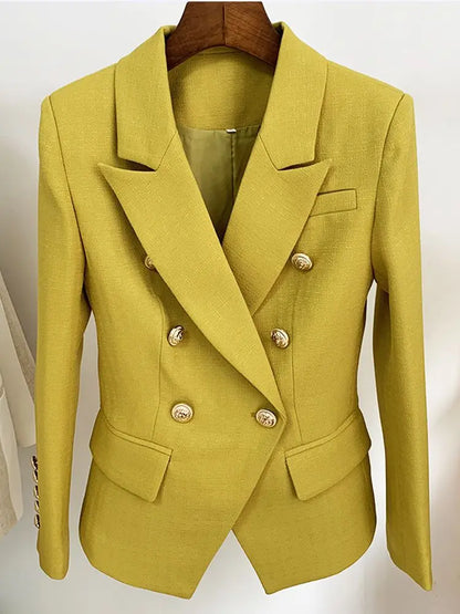 Lioness Luxe™ – Double-Breasted Mint Blazer with Baroque Details