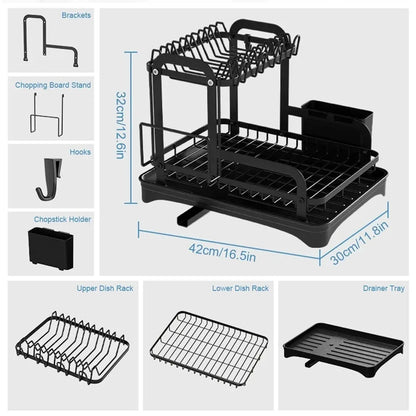 CleanTier Drainer Rack – 2-Level Dish Drying Rack with Drainboard & Cutlery Basket